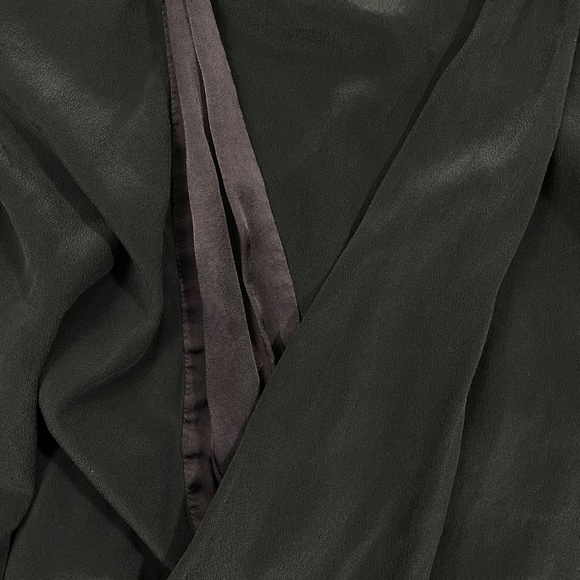 All Saints 8 Black Blouse Cross Body 100% Silk Purple Trim Long Sleeves‎ - Picture 4 of 5